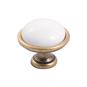 Brando 07- Möbelknopf Altgold mit weißem Porzellan 40mm