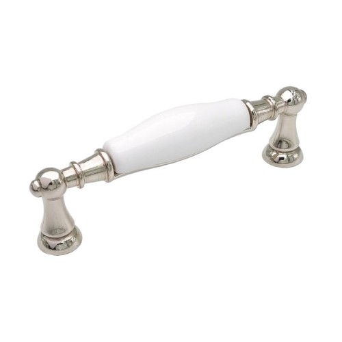 Flora 32- ceramiczny uchwyt meblowy z białą porcelaną na 96mm