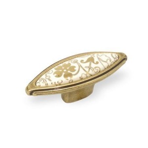 Cos 07- Möbelknopf Altgold mit cremefarbener Porzellan Muster 69mm