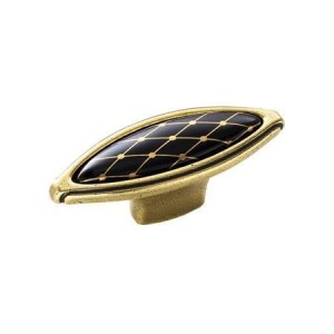 Cos 07- Möbelknopf Altgold mit schwarzem Porzellan Muster 69mm