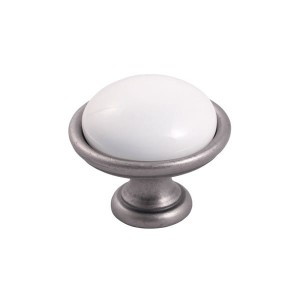 Brando 19- Möbelknopf Altstahl mit weißem Porzellan 35mm