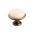 Brando 09- gałka meblowa stary mosiądz z kremową porcelaną 35mm