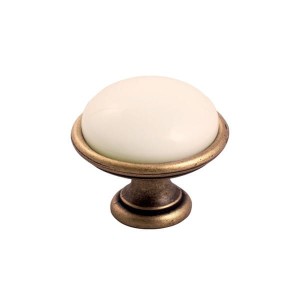 Brando 09- Möbelknopf Alt-Messing mit cremefarbener Porzellan 35mm