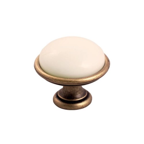 Brando 09- gałka meblowa stary mosiądz z kremową porcelaną 35mm