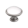 Brando 25- gałka meblowa stare srebro z białą porcelaną 40mm