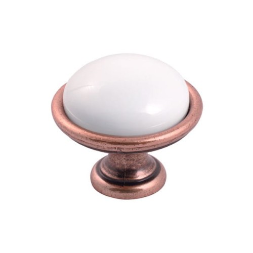 Brando 29- gałka meblowa miedziana z białą porcelaną 40mm