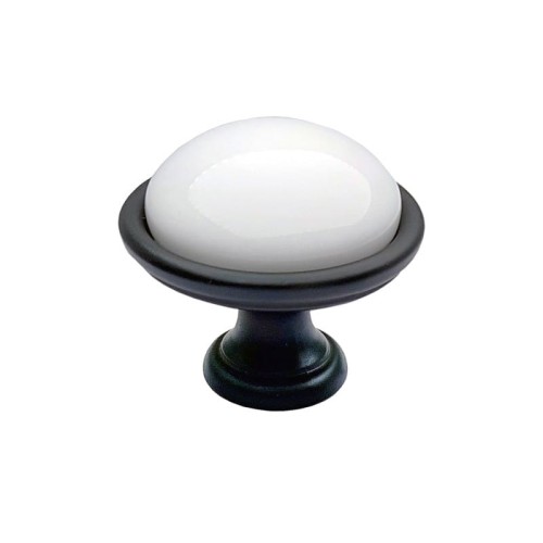 Brando N2- gałka meblowa czarna matowa z białą porcelaną 40mm