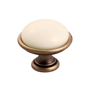 Brando 09- Möbelknopf Alt-Messing mit cremefarbener Porzellan 40mm