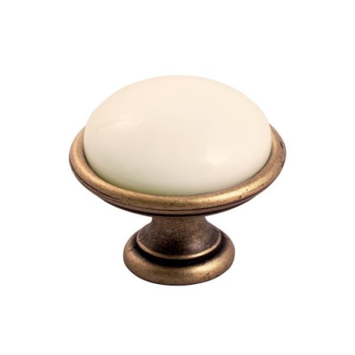 Brando 09- gałka meblowa stary mosiądz z kremową porcelaną 40mm