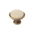 Brando 09- gałka meblowa stary mosiądz z kremową porcelaną 40mm