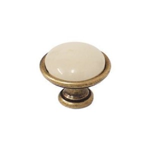Brando 09- Möbelknopf Alt-Messing mit cremefarbener Porzellan 40mm
