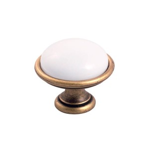 Brando 09- Möbelknopf Alt-Messing mit weißem Porzellan 35mm