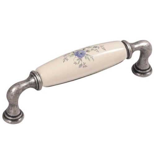 Decorani- stare srebro uchwyt ceramiczny kwiatek 128mm.jpg