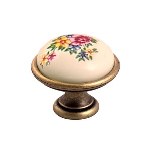 Brando 09- Möbelknopf Altmessing mit dunkel cremefarbener Porzellan 40mm