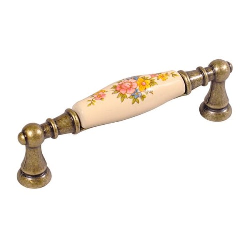 Flora- stary mosiądz uchwyt ceramiczny kwiaty 96mm.jpg