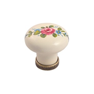 Marco 09 - Möbelknopf Antikmessing mit hellcremer Porzellan 30 mm